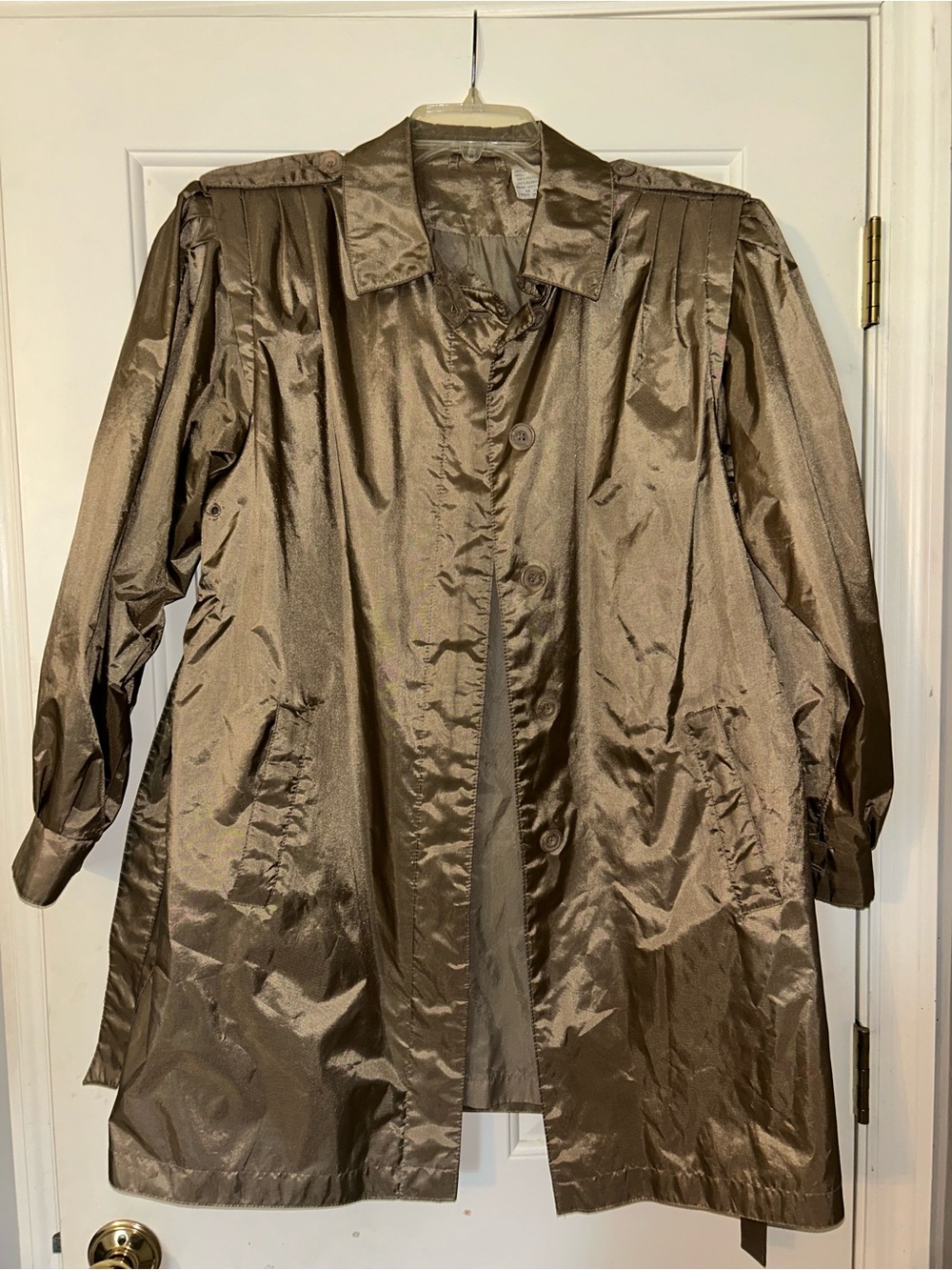 Fun Vintage Shiny Raincoat/Jacket Complete with Shoulder Pads and Belt!